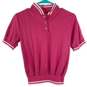 Vintage 80s Sears Roebucks for Juniors Pink Cropped Polo Shirt Size Small